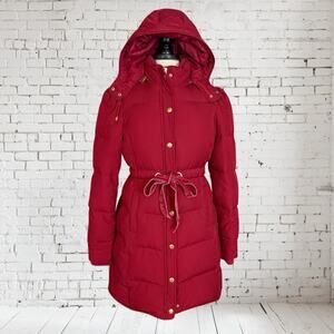 Juicy Couture Vintage Y2K Red Down Puffer Jacket Parka Coat Sz S Puffed Sleeve